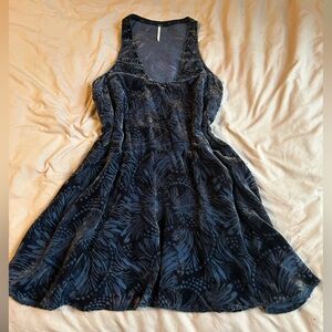 Free People Black and Navy Blue Patterned Dress Size S